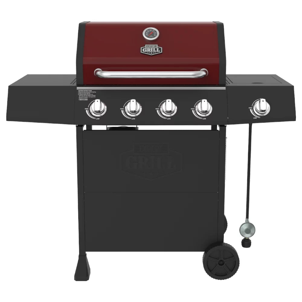 4 Burner Propane Gas Grill with Side Burner in Red H184