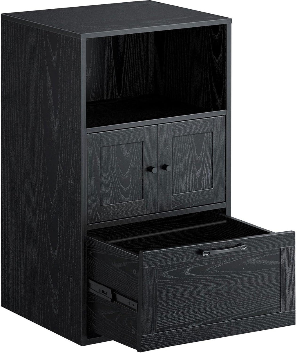 Black Vertical File Cabinet with Drawer and Storage Shelf U2629