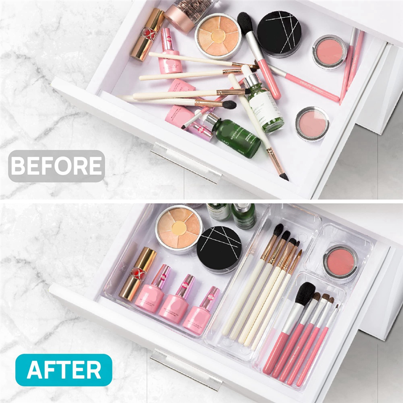 15PCS Clear Plastic Drawer Organizer Set Storage Bins B9447