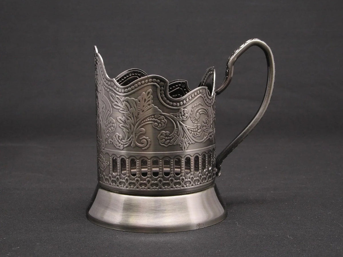 Russian Crystal Hot Tea Glass 8.5 Oz & Metal Glass Holder H427123
