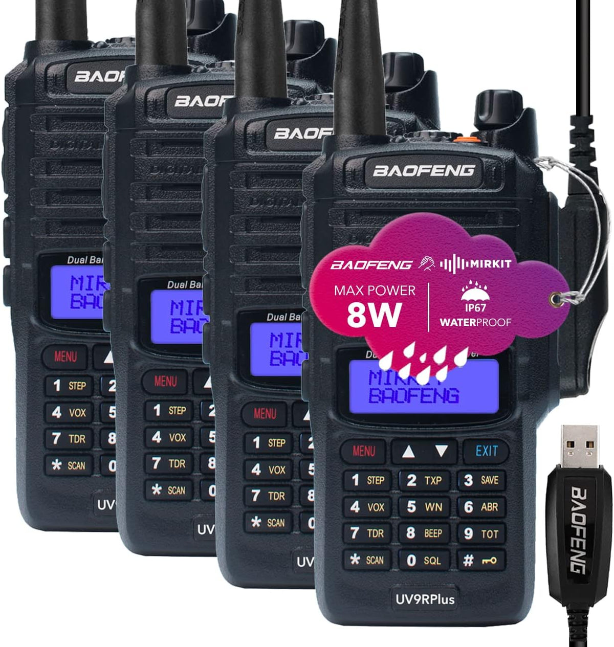 2pcs Waterproof Handheld Radio with USB Programming Cable & 2200mAh Battery, IP67 T8020