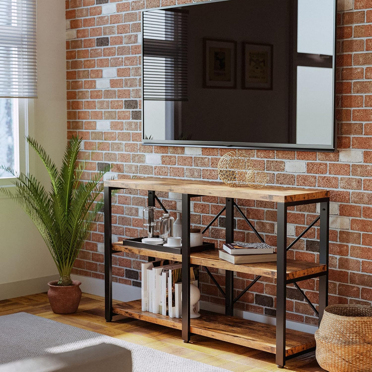 Double Wide 3 Tier Wood and Metal Bookshelf Y894099