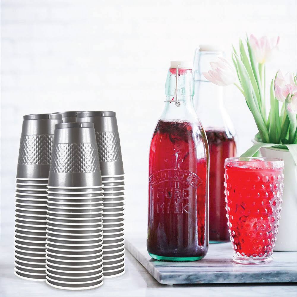 200 Bulk Plastic Cups 12 oz Silver O752860