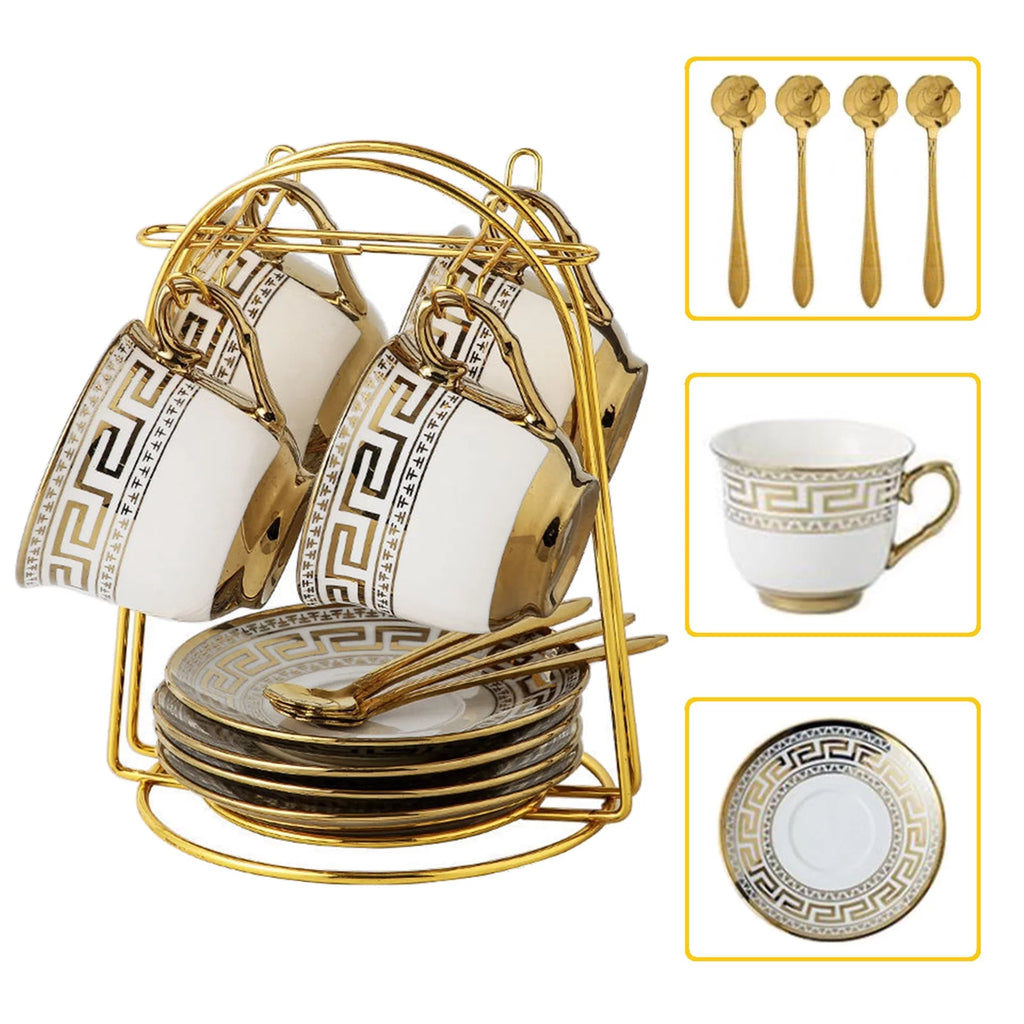 13 Pcs White Coffee Cup Set with Golden Trim R343580