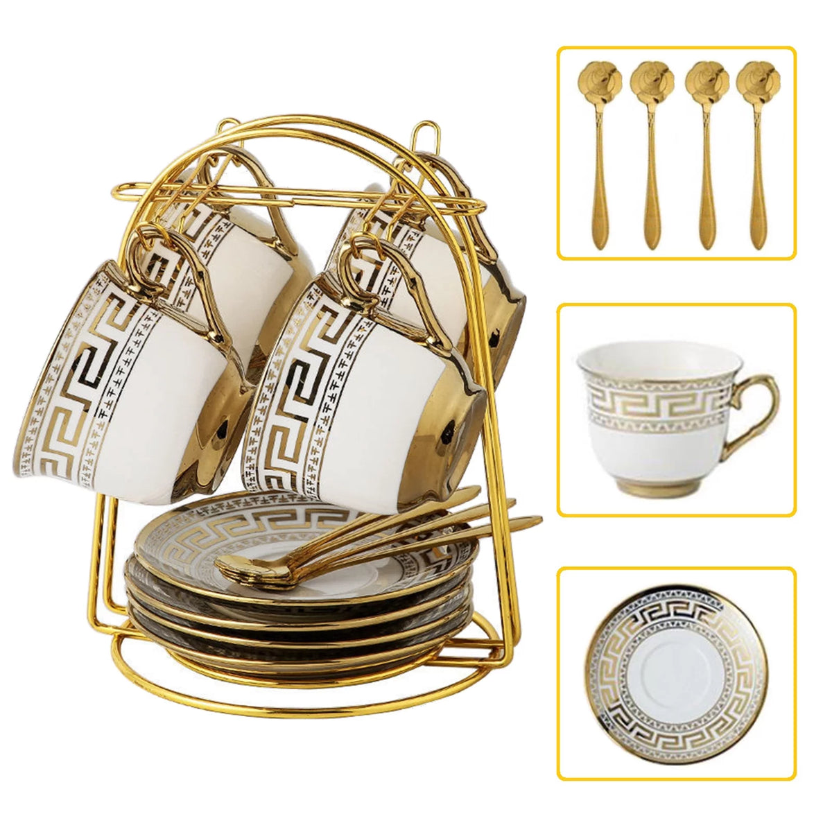 13 Pcs White Coffee Cup Set with Golden Trim R343580