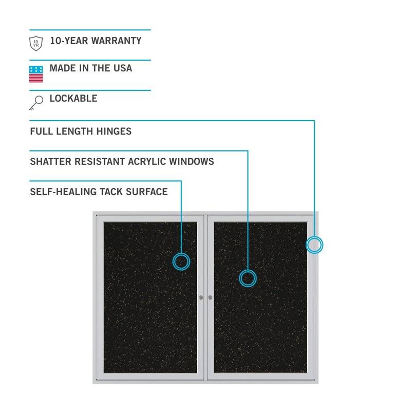 Black 1-Door Enclosed Recycled Rubber Bulletin Board P288