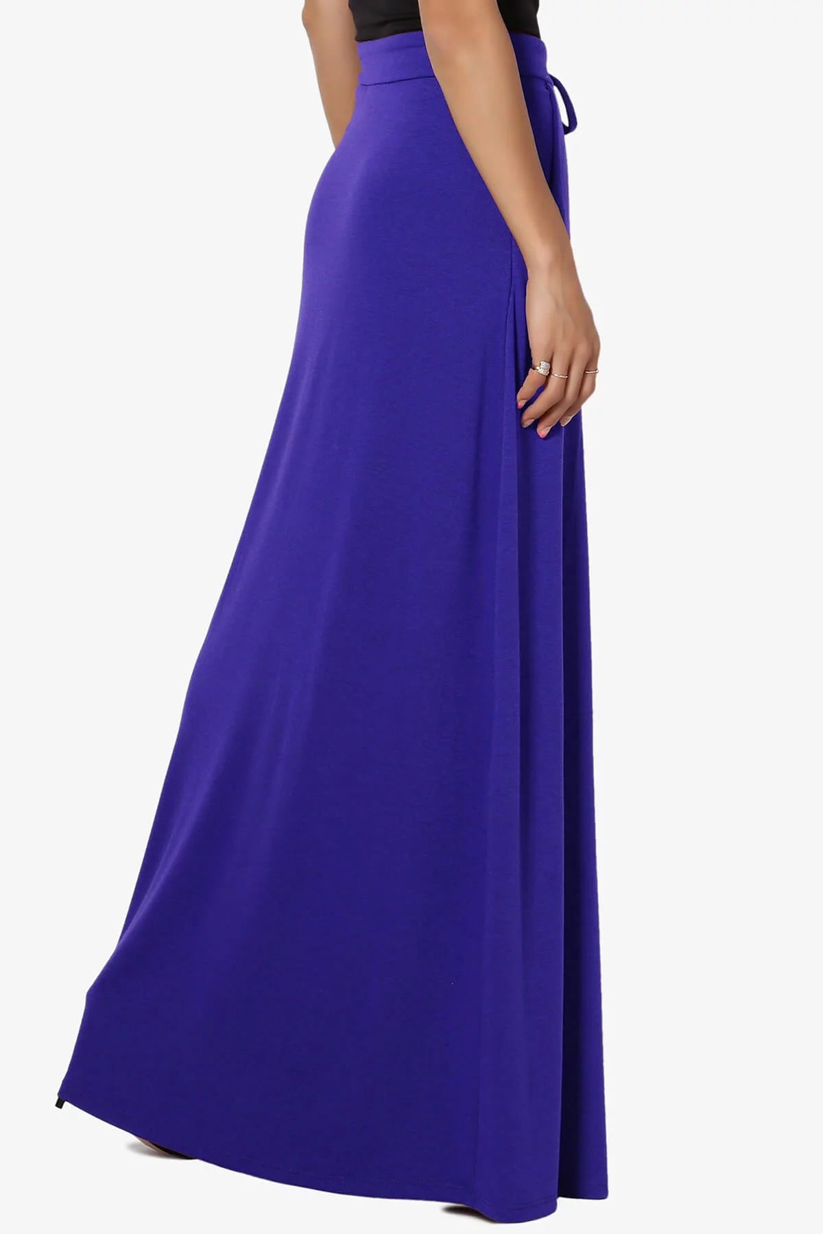 Drawstring Waist Pocket Jersey A-Line Maxi Skirt L910