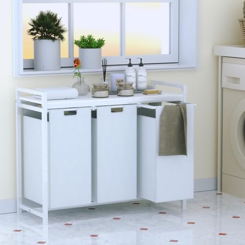 White 3 Section Laundry Hamper with 3 Removable Bags M825