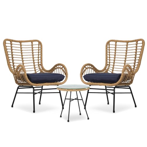 3 Pieces Rattan Outdoor Table and Chairs Set with Cushion D66764
