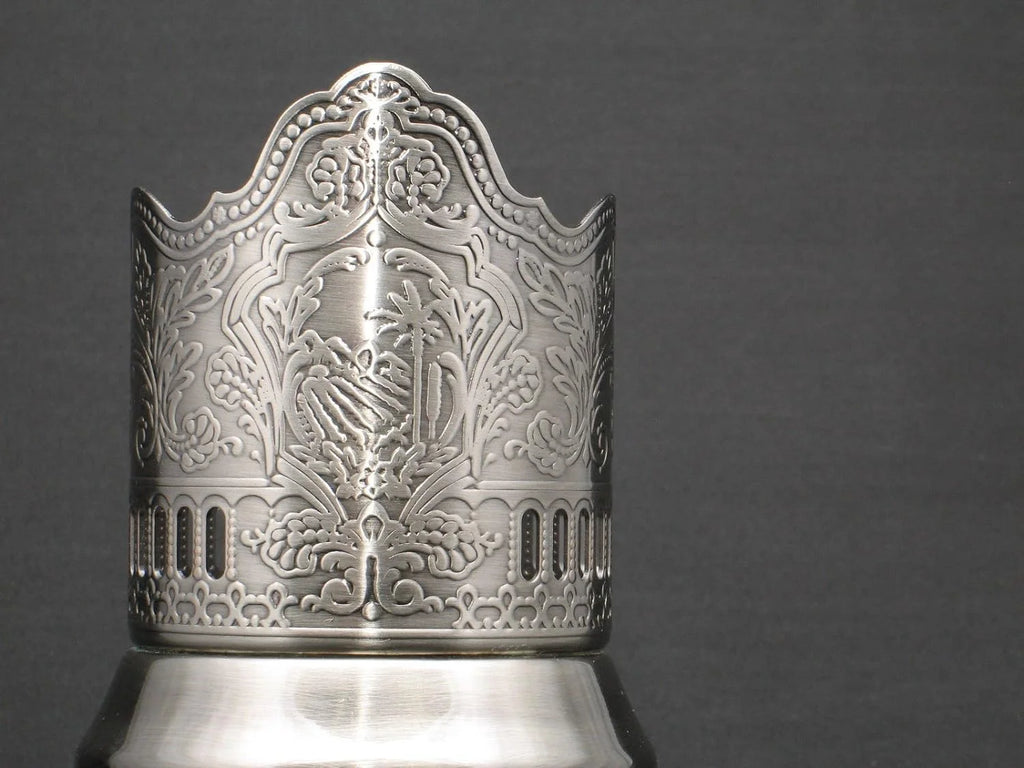 Russian Crystal Hot Tea Glass 8.5 Oz & Metal Glass Holder H427123