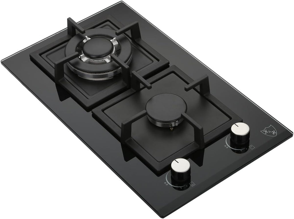 2 Burner 12 Inch Built-in LPG/Propane Gas Stove Top Glass Surface Cast Iron Cooktop X35256
