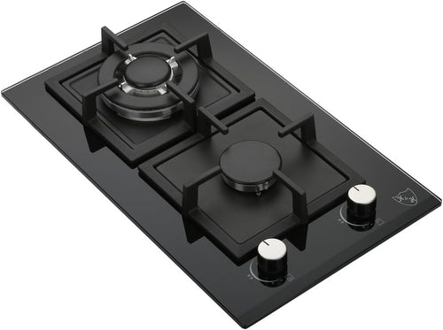 2 Burner 12 Inch Built-in LPG/Propane Gas Stove Top Glass Surface Cast Iron Cooktop X35256