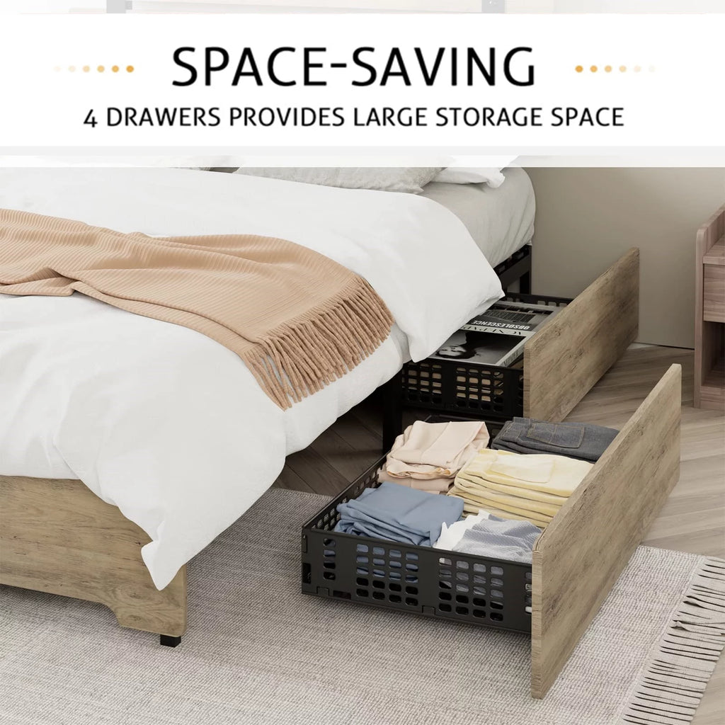 Queen Bed Frame with 4 Storage Drawers Y449
