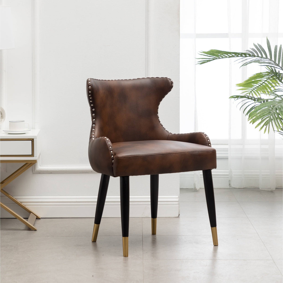 Brown Faux Leather Tufted Accent Chair C274851