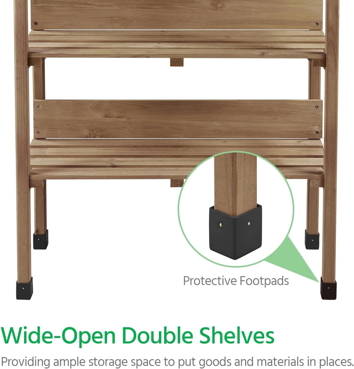 Brown Wooden Potting Bench with Metal Tabletop and Storage Shelf X912