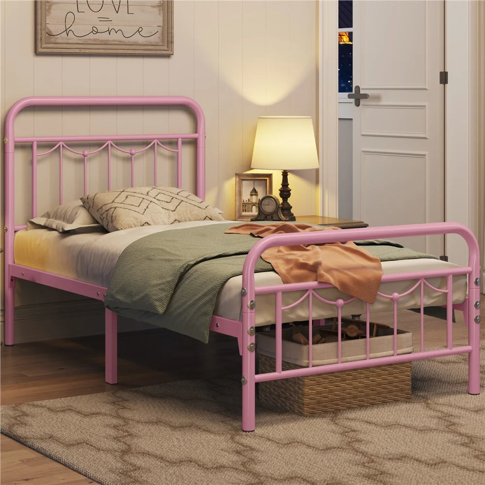 Queen Size Matte Black Metal Platform Bed Frame with Headboard and Footboard N356462