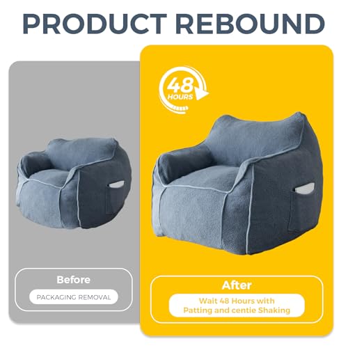 Beige Large Fluffy Bean Bag Chair with Armrest V619
