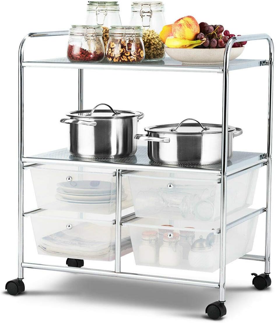White Rolling Storage Cart with 4 Drawers 2 Shelves Y20189