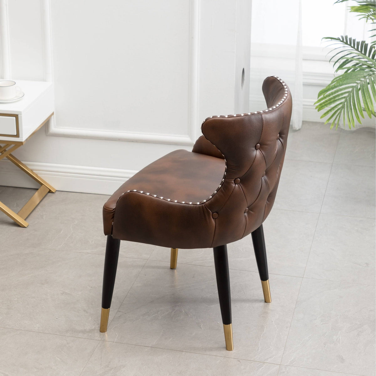 Brown Faux Leather Tufted Accent Chair C274851