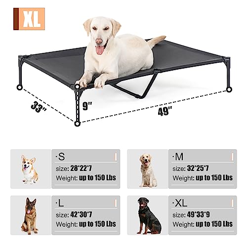Raised Dog Bed for Large Dogs, Heavy Duty Pet Cot with Washable Mesh, Black K1003