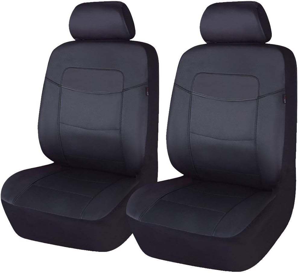 Black Leather Car Seat Covers Full Set Pack of 2 F944043