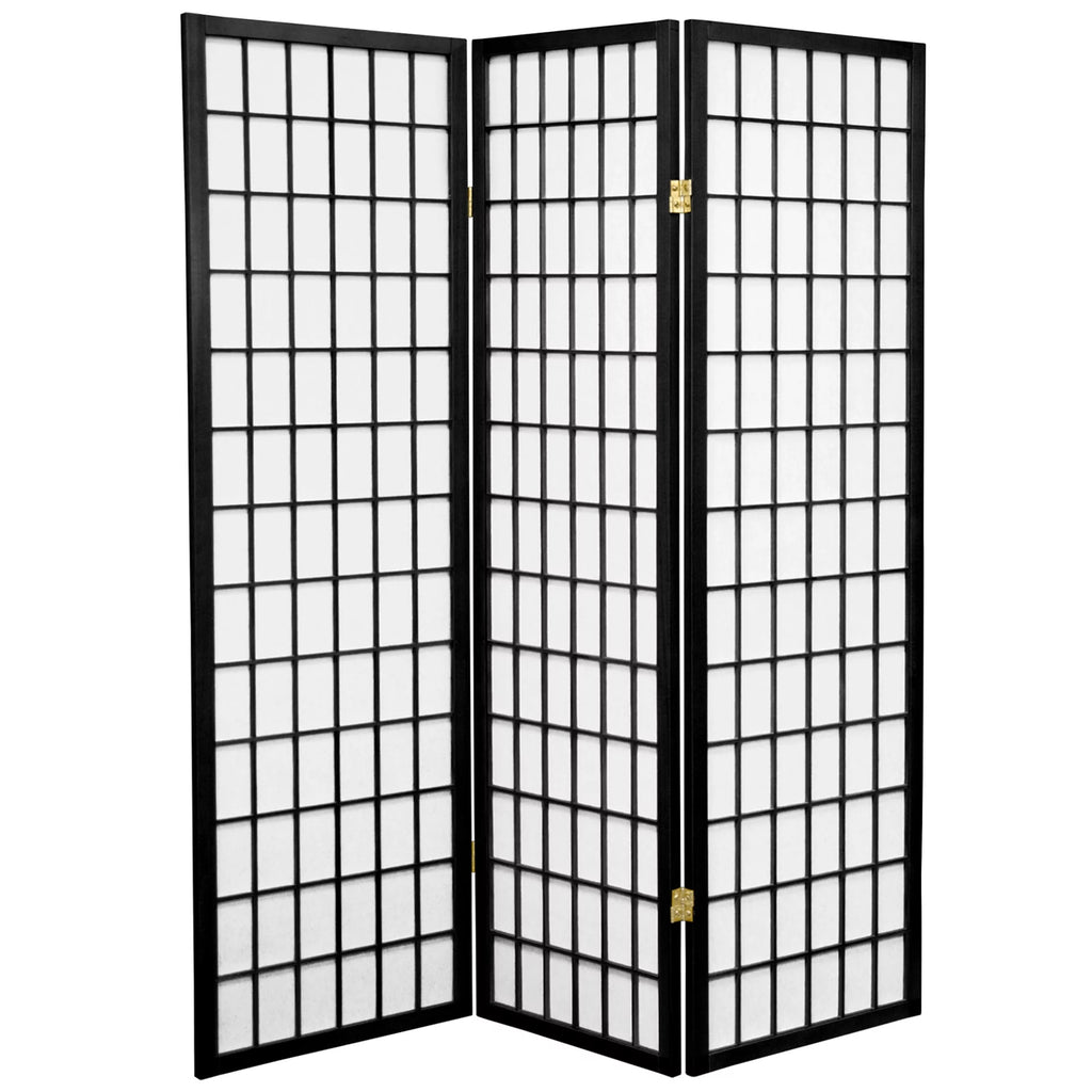 Black 3 Panel 5 ft. Tall Window Pane Shoji Screen J83070