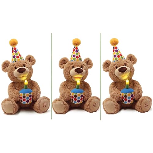 Glow-in-The-Dark Singing Stuffed Animal Plush Toy, Brown, 10” T858