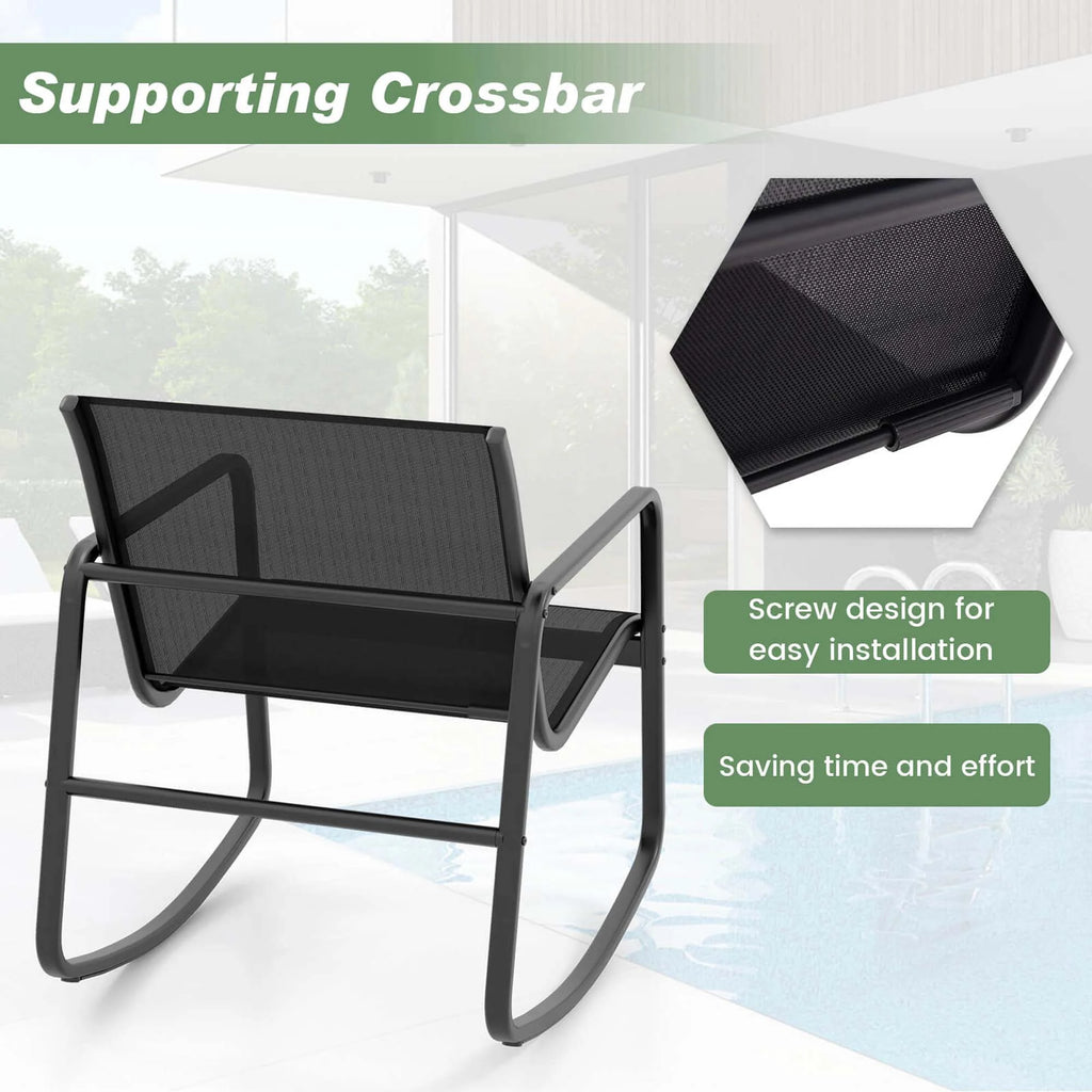 3 Piece Patio Rocking Set 2 Rocking Bistro Chairs & Glass-Top Table H30564