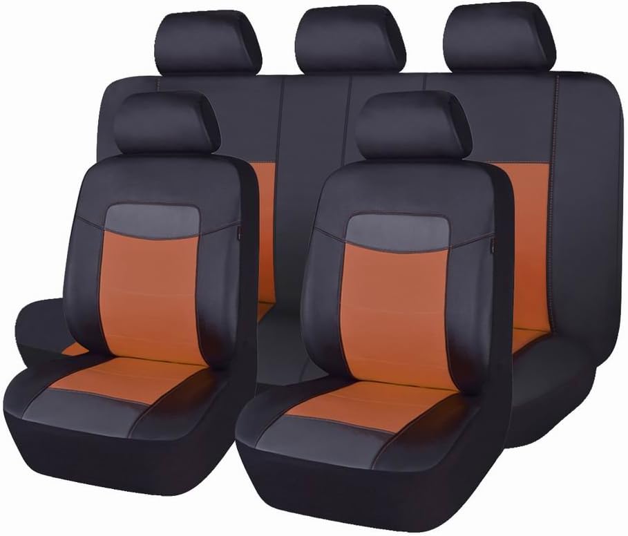 Black Leather Car Seat Covers Full Set Pack of 2 F944043