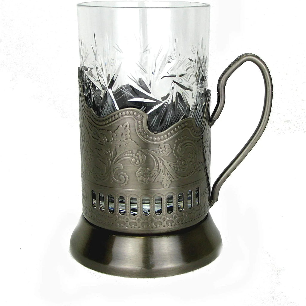 Russian Crystal Hot Tea Glass 8.5 Oz & Metal Glass Holder H427123