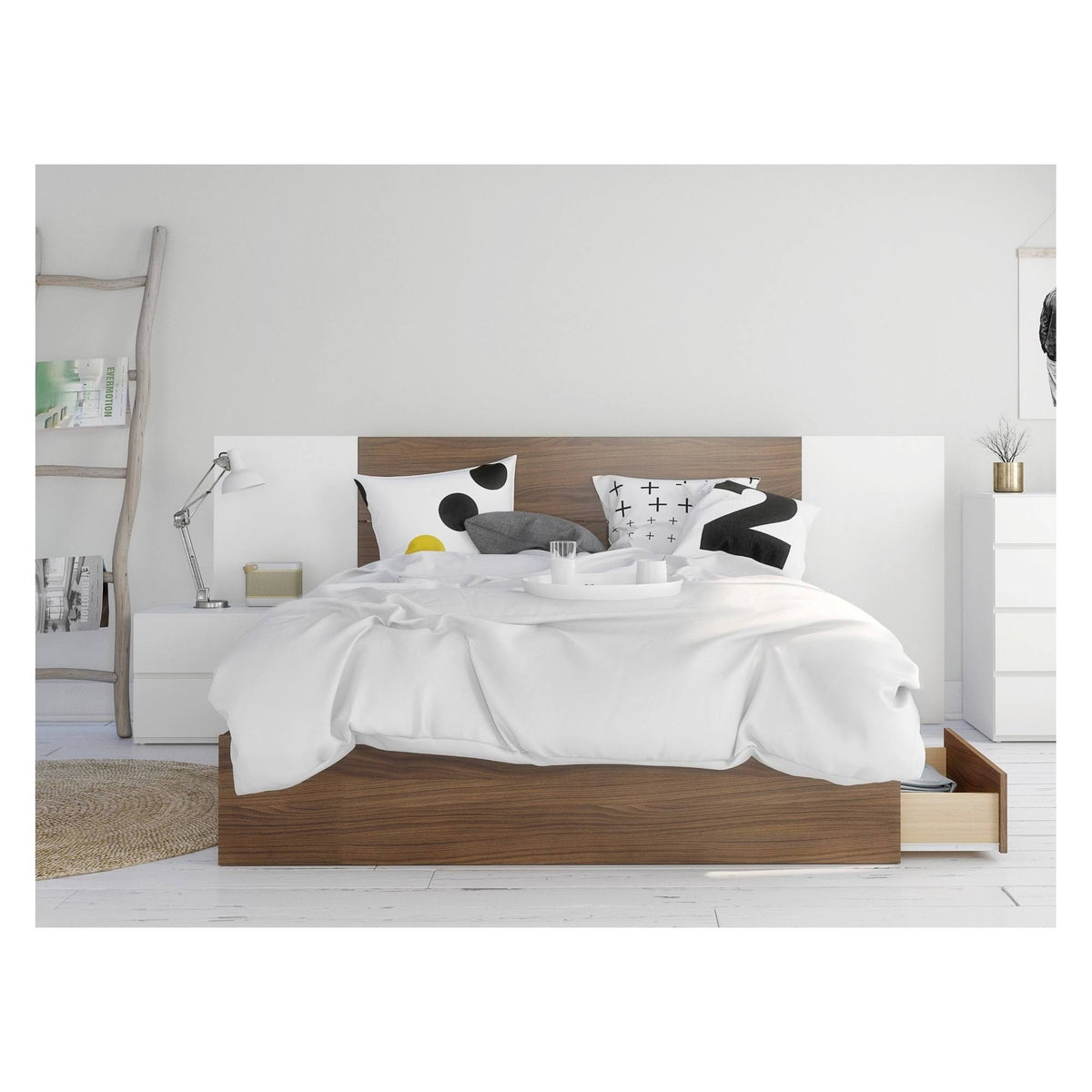 4 Piece Queen Size Bedroom Set Walnut White G3347