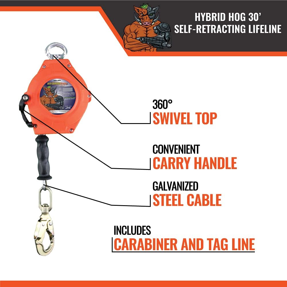 Self Retracting Lifeline 30' Fall Protection Retractable Safety Lanyard L629345