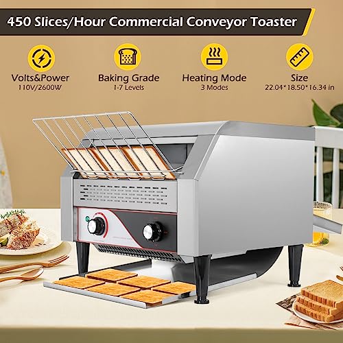 Conveyor Toaster 450 Slices/Hour 2600W Heavy Duty Commercial Toaster W866