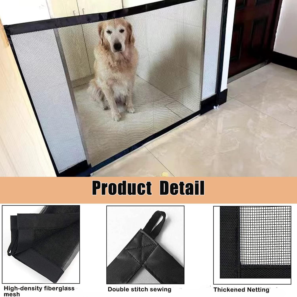 Portable Mesh Pet Gate, 43.5" W x 31" H, 6 Hooks D2792