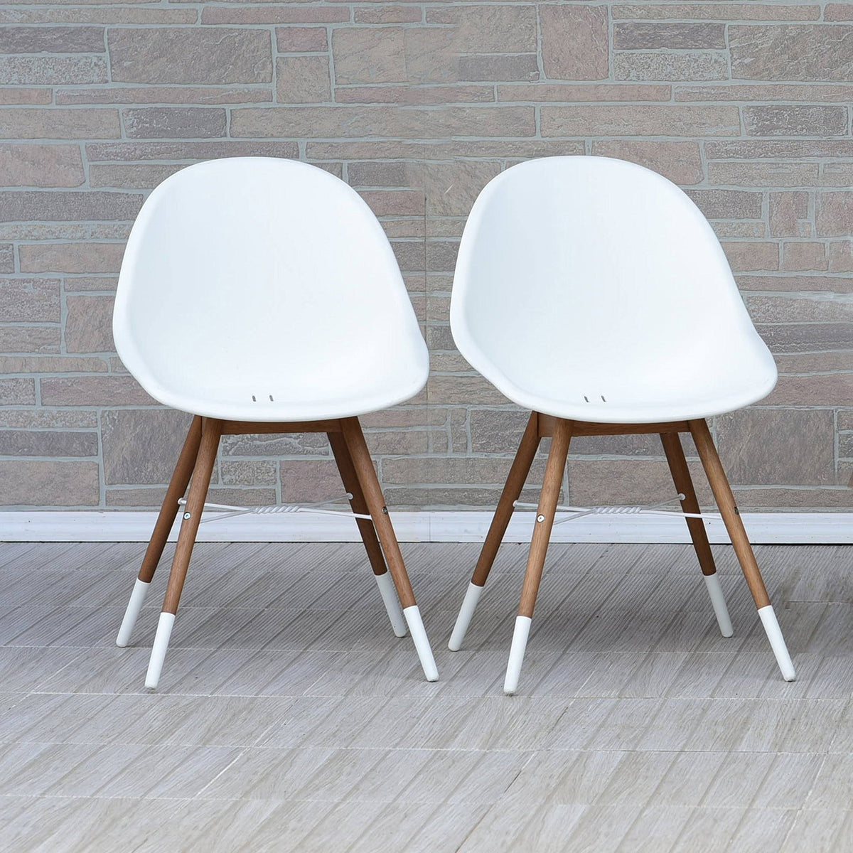 Patio Dining Chair Set, White with Light Teak Finish, Set of 2 or 4 V60620