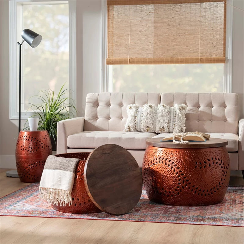 Metal and Wood Drum Table A71538