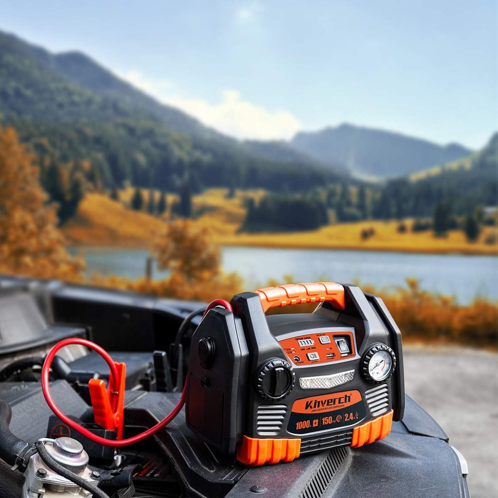 Portable Car Jump Starter 1000 Peak Amp 12-Volt with 1-USB 1-12V Power Ports & 150 PSI Air Compressor E5870