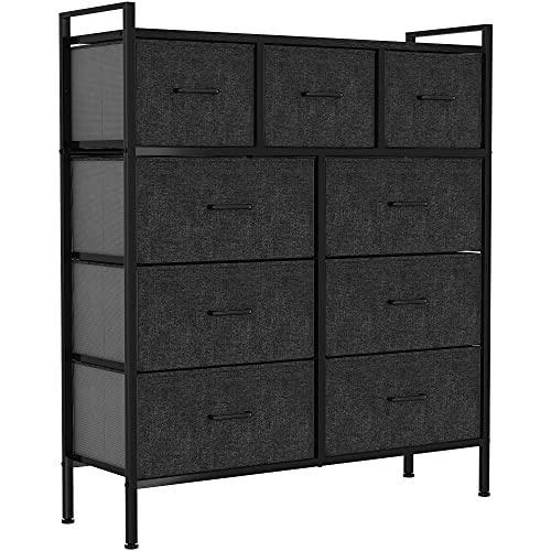 9-Drawer Fabric Dresser with Steel Frame and Wooden Top J12220
