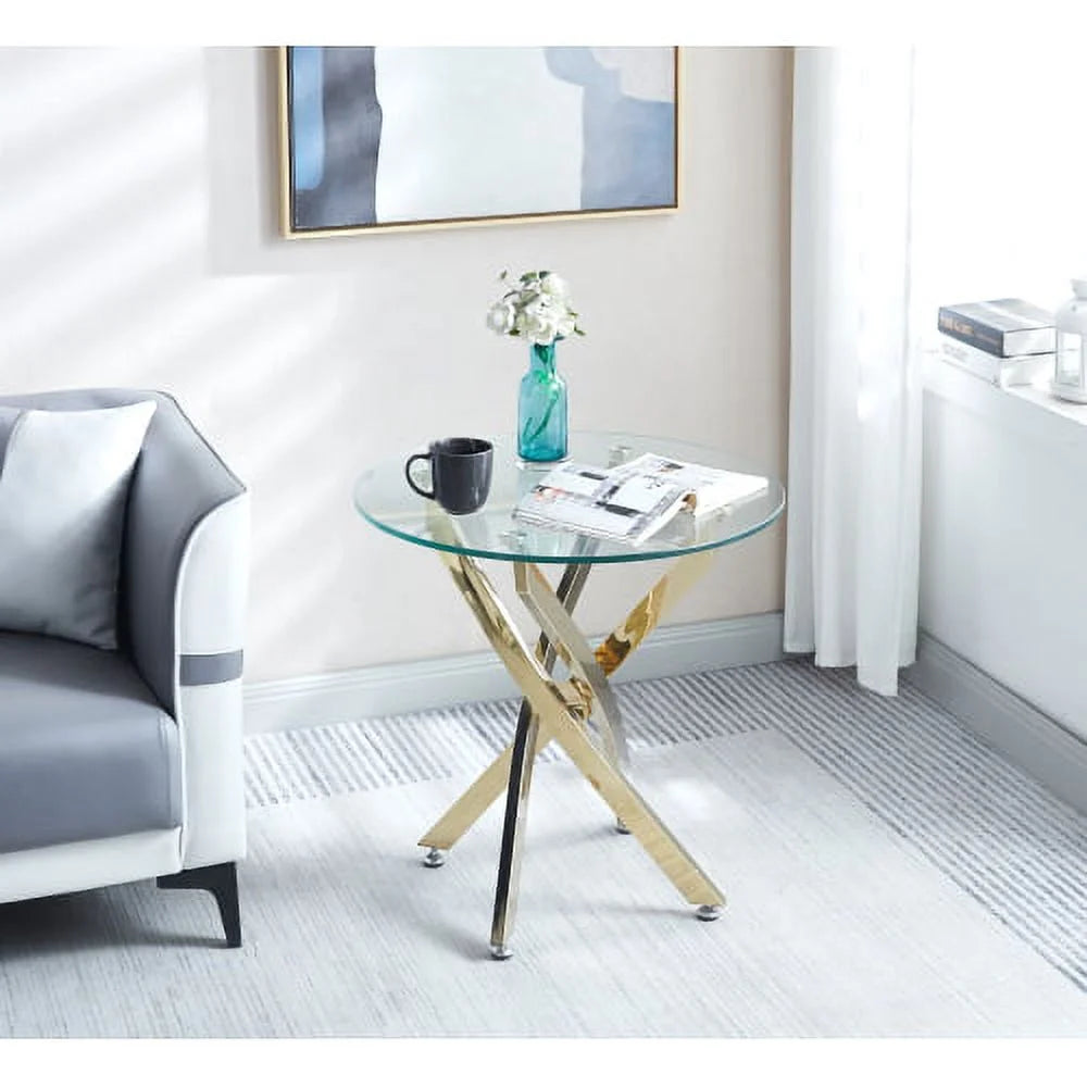 Round Tempered Glass End Table with Chrome Legs V857