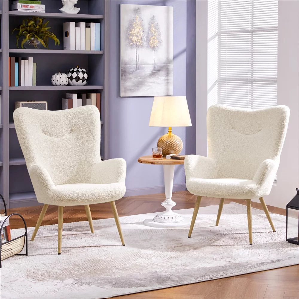 Ivory Boucle Accent Chair with Metal Legs R140858