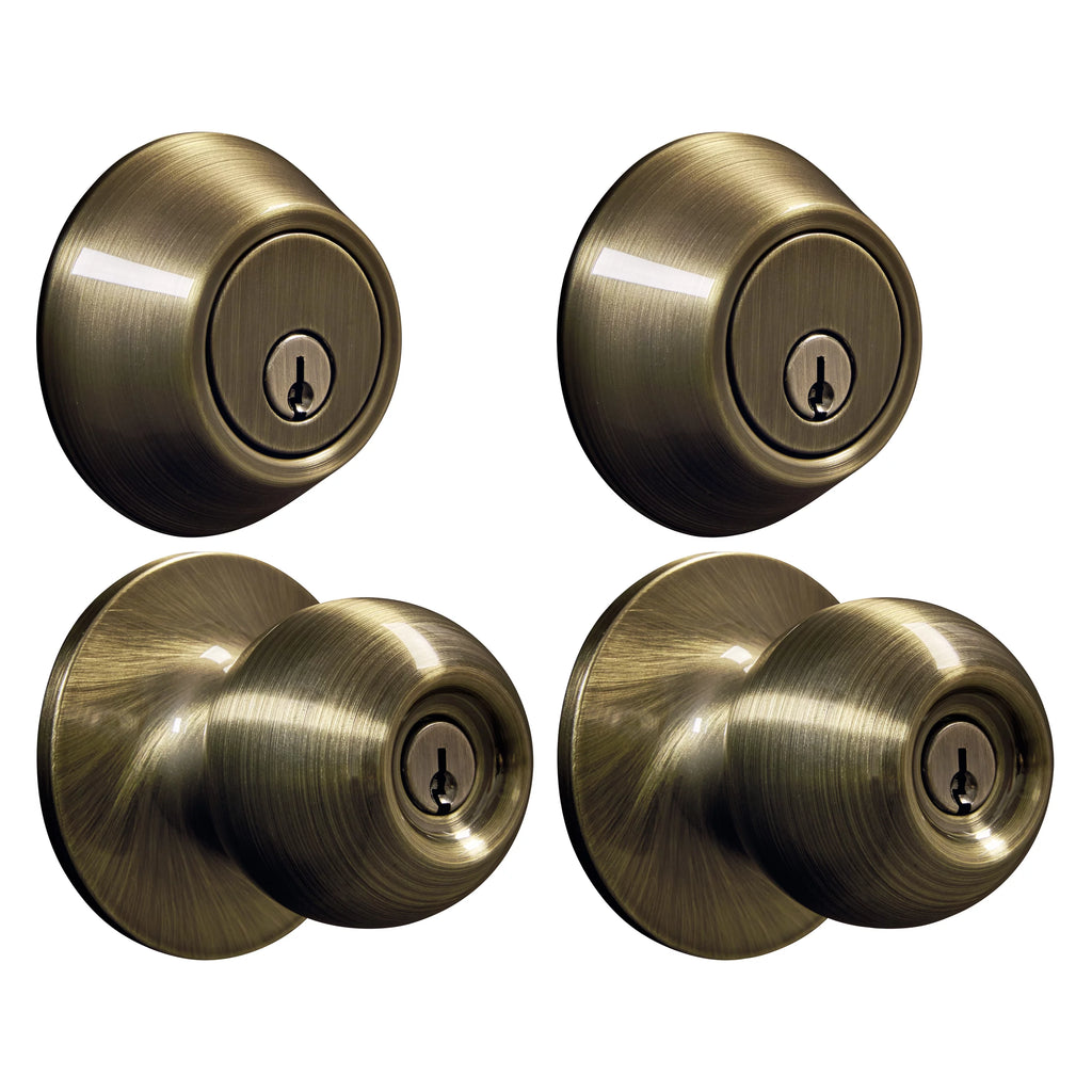 Keyed Entry Ball Doorknob and Deadbolt Combo in Oil-Rubbed Bronze, Twin Pack T878