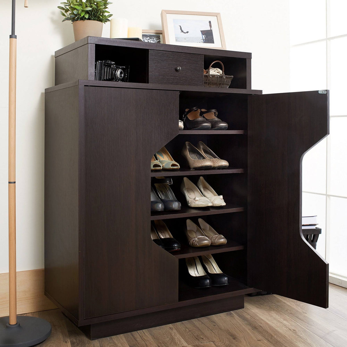 Espresso 1-Drawer Shoe Cabinet W9073