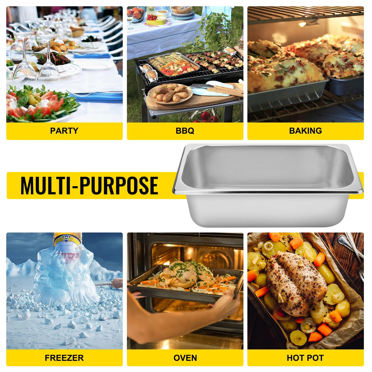 4 Pack 4 Inch Deep Full Size Stainless Steel Hotel Pan with Lid O39702