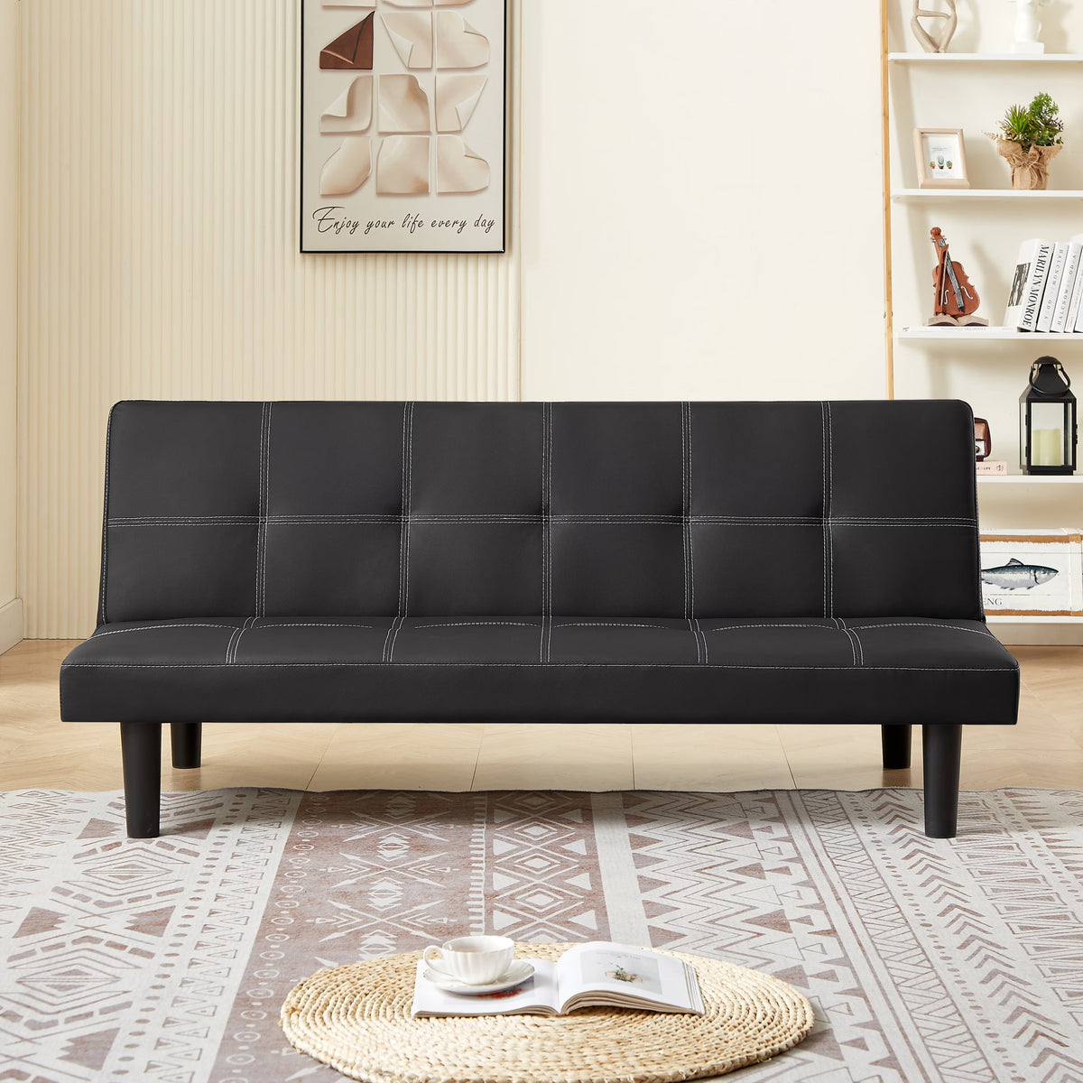 Black PU Convertible Sofa Bed M71558