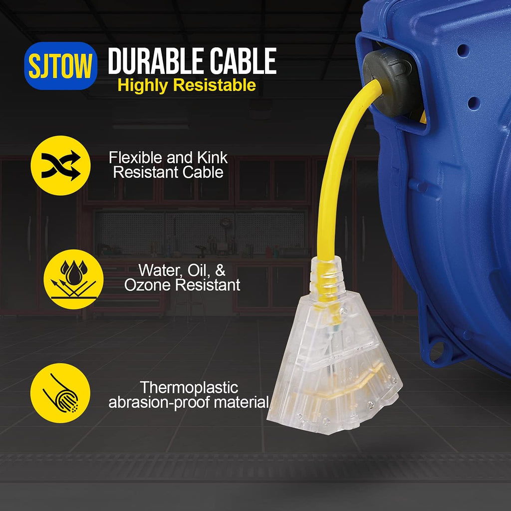 Extension Cord Reels 12AWG 40 FT SJTOW Cable with LED Light-Up Tap X339789