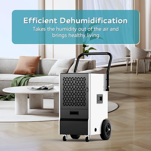 160 Pints Commercial Dehumidifier with Drain Hose, Timer and 4 Wheels M124619