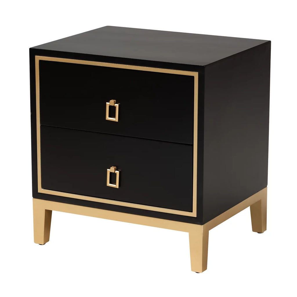 Black Wood and Gold Metal 2-Drawer End Table R37131