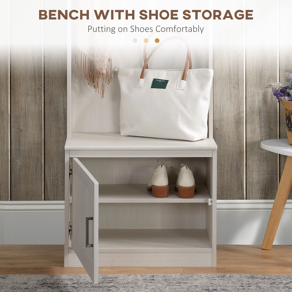 White Hall Tree with Shoe Storage Bench and Coat Rack K227
