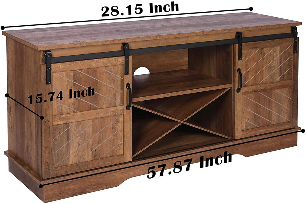 58 inches Farmhouse Wood TV Stand with Sliding Barn Door C113555