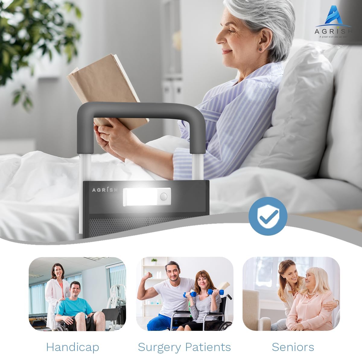 Medical Bed Rail with Motion Light and Storage Pouch M2891